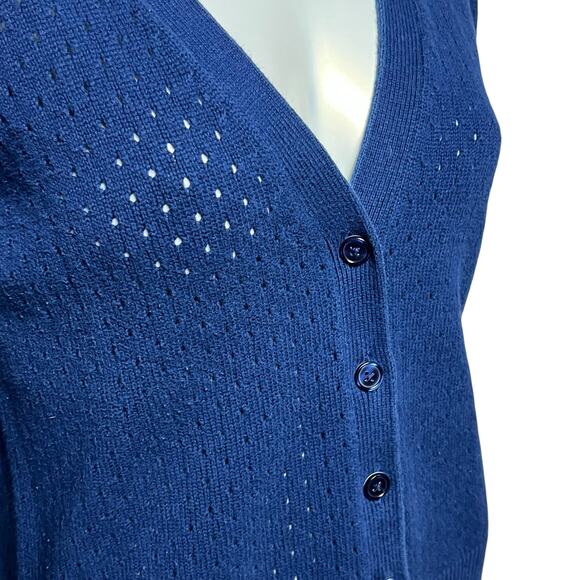 Liz Claiborne Navy Eyelet Cardigan, XL, 100% Cotton, Button-Up, Classic Style - Picture 7 of 7